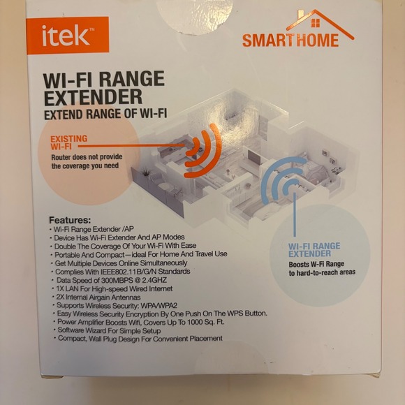 iTek Wi-Fi Range Extender Repeater 300Mbps Wireless Security Simple Setup - Picture 3 of 6